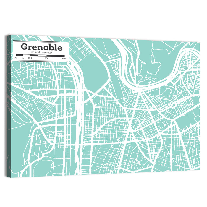 Grenoble City Map Wall Art as a canvas print