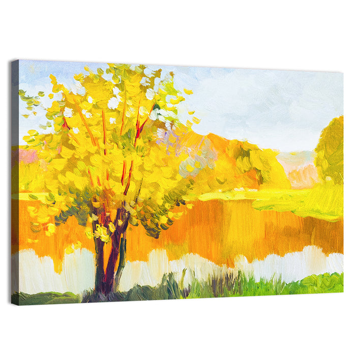 Autumn Tree and Lake Wall Art as a canvas print