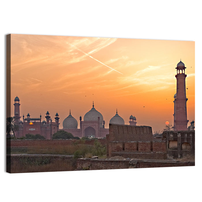 Badshahi Mosque at Golden Dusk Wall Art as a canvas print