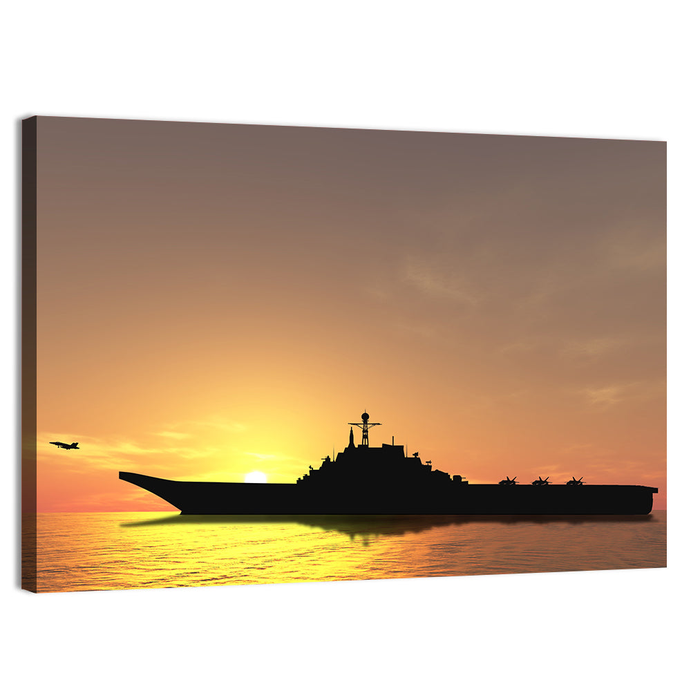 Aircraft Carrier at Sunset Wall Art, canvas print, landscape