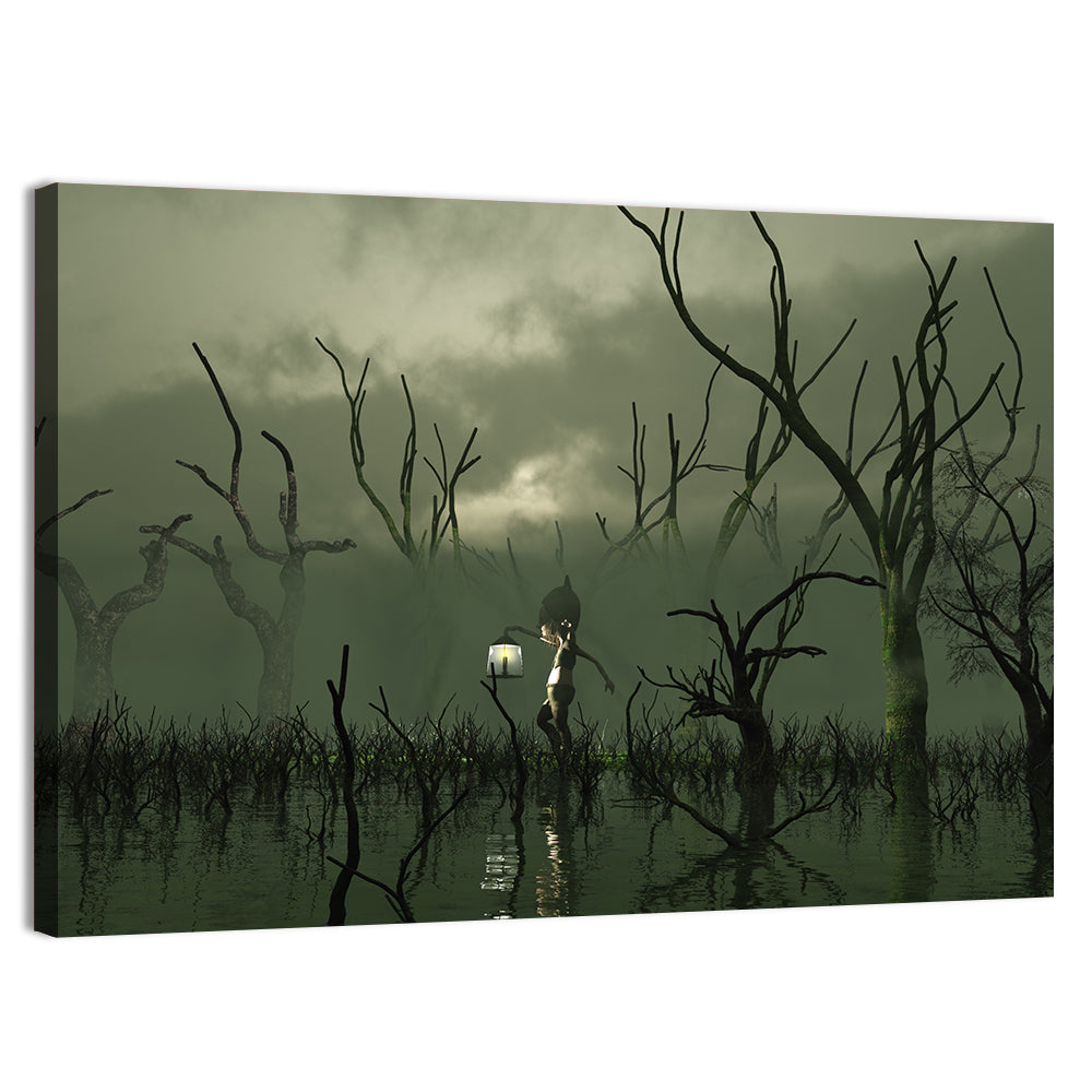 Will O the Wisp in Misty Swamp Wall Art