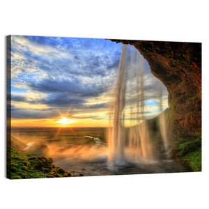 Seljalandfoss Waterfall At Sunset Wall Art