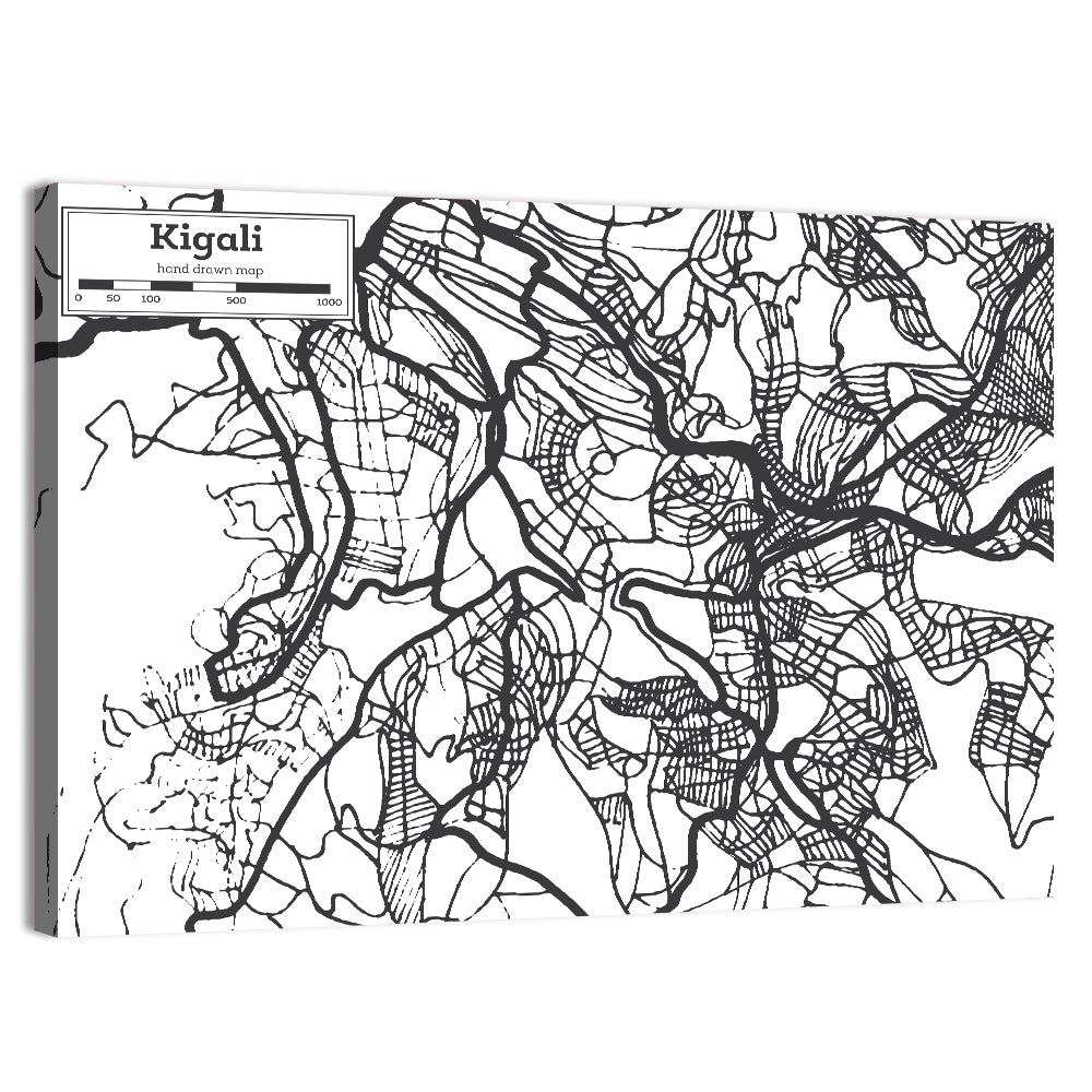 Kigali Urban Map Wall Art, canvas print, landscape