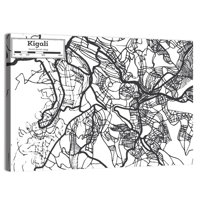 Kigali Urban Map Wall Art as a canvas print
