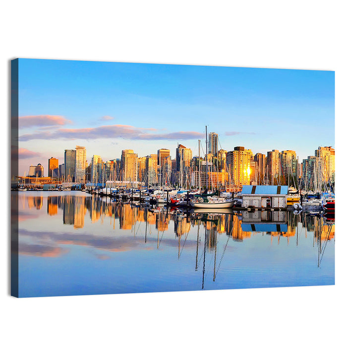 Vancouver Coal Harbour Sunset Skyline Wall Art as a canvas print