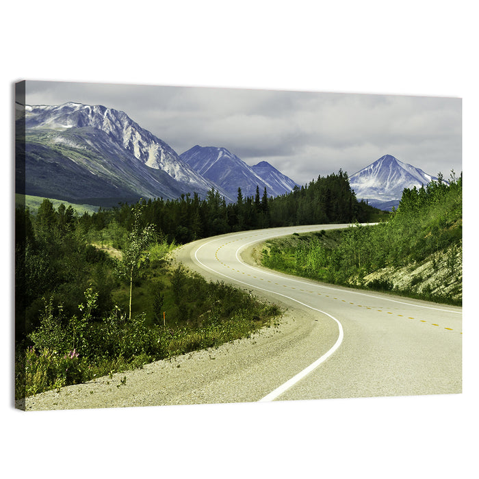 Winding Road to Snow Capped Alaskan Peaks Wall Art as a canvas print