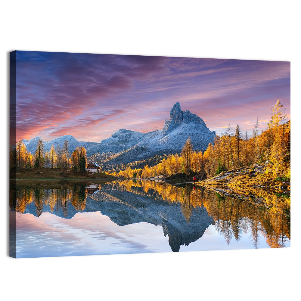 Lake Federa In Dolomites At Sunset Wall Art