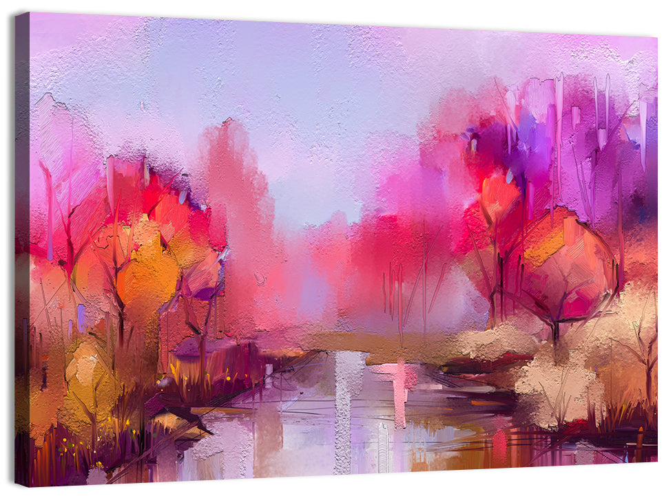 Autumn Forest Reflection Oil Painting Wall Art, canvas print, landscape