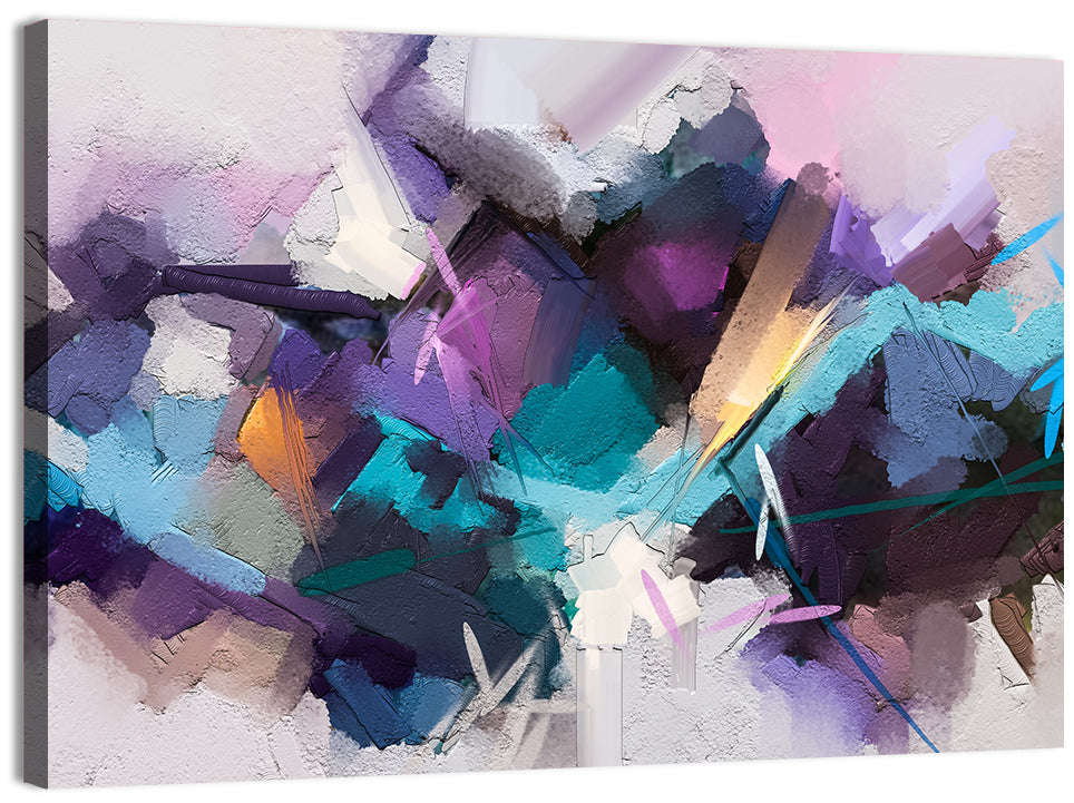 Impasto Texture Abstract in Purple and Teal Wall Art, canvas print, landscape