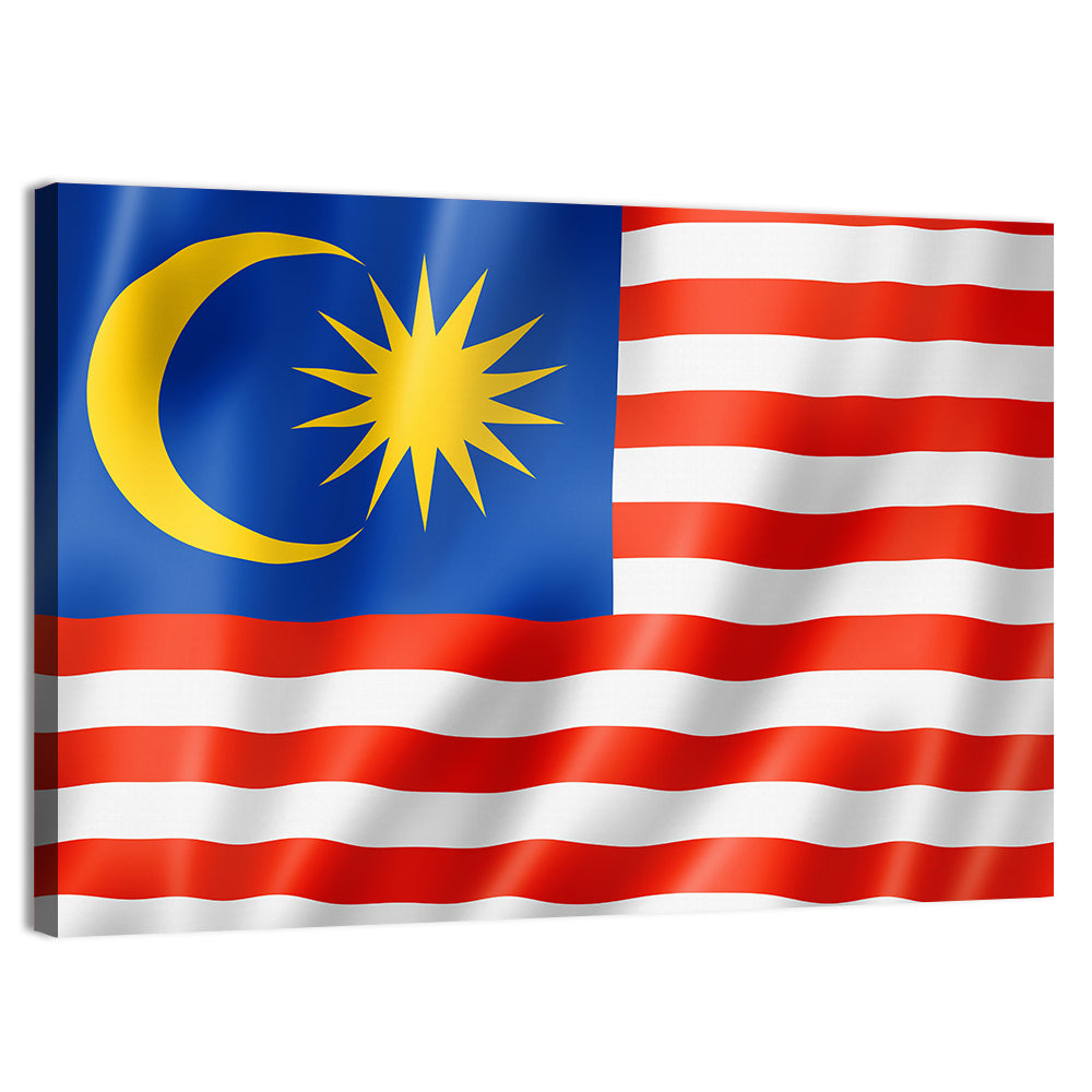 Malaysian Flag with Crescent and 14 Point Star Wall Art, canvas print, landscape