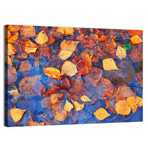 Fall Season Leaves In Rain Puddle Wall Art