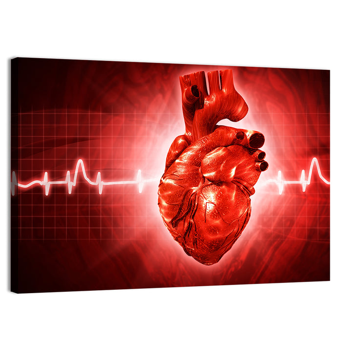 3d Anatomical Heart with Ecg Trace Wall Art as a canvas print