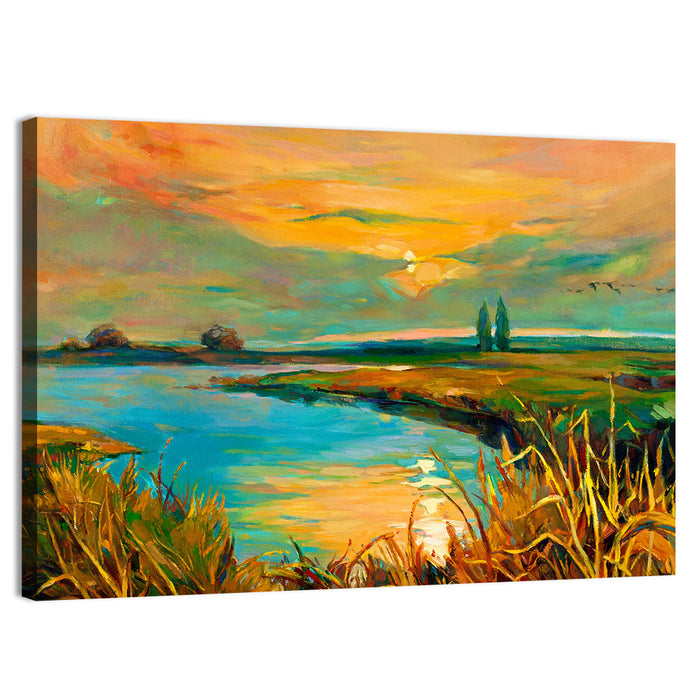 Rural Lake at Sunset Wall Art as a canvas print