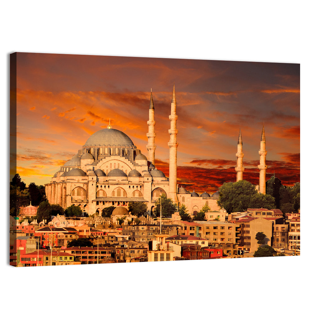 Suleymaniye Mosque at Dusk Wall Art, canvas print, landscape