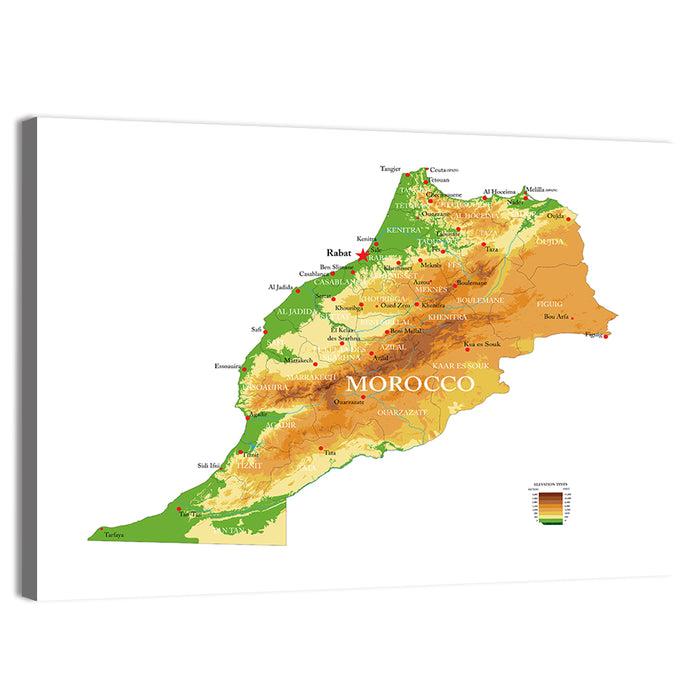 Morocco Topographic Map Wall Art as a canvas print
