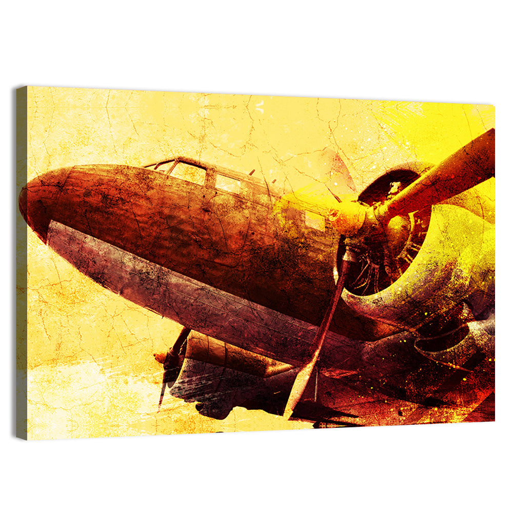 Grunge Military Propeller Plane Wall Art, canvas print, landscape