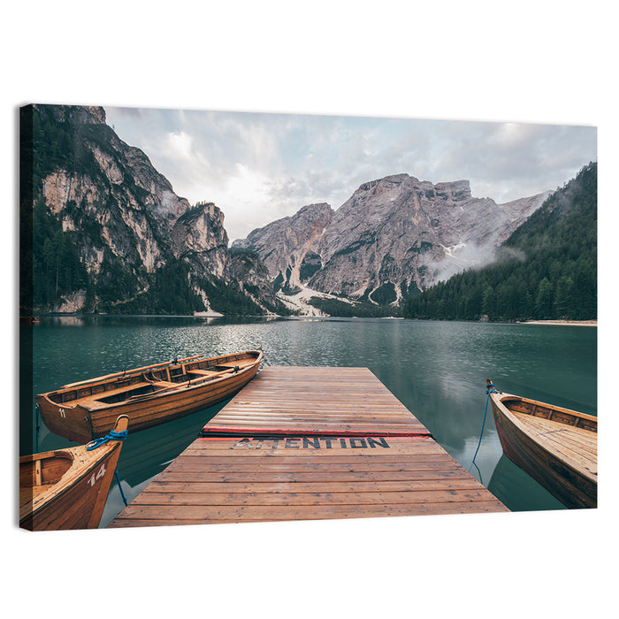 Lago Di Braies Dock, Dolomites Wall Art as a canvas print