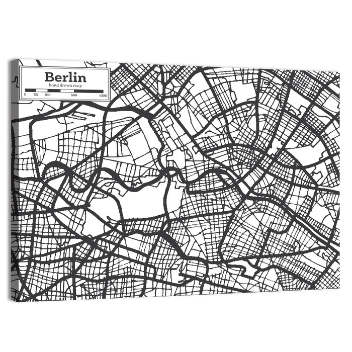 Hand-drawn Berlin City Map Wall Art as a canvas print