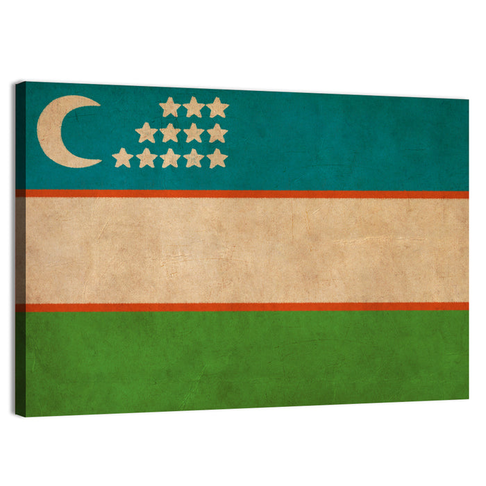 Uzbekistan Flag with Crescent and Stars Wall Art as a canvas print
