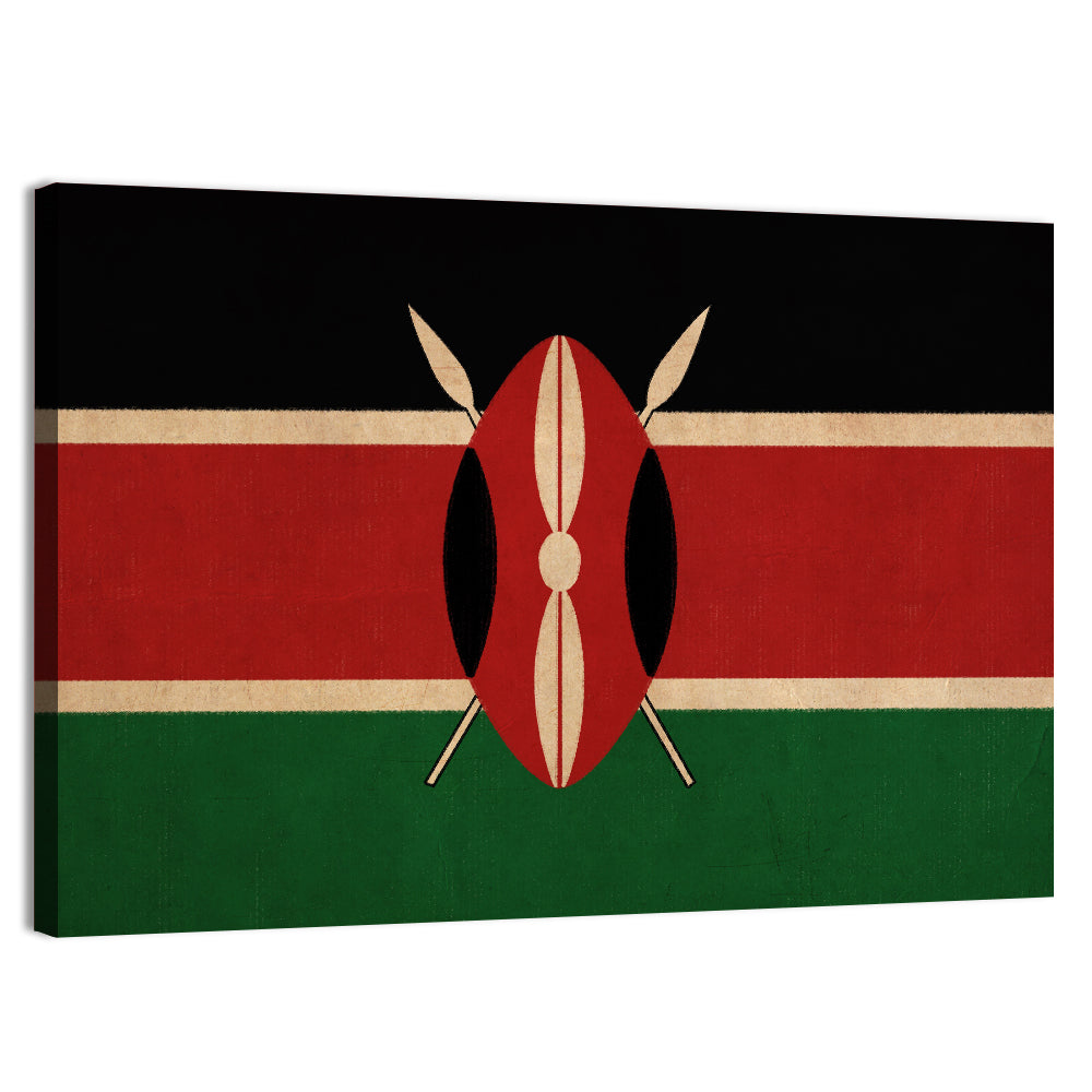 Kenyan Flag with Shield Emblem Wall Art