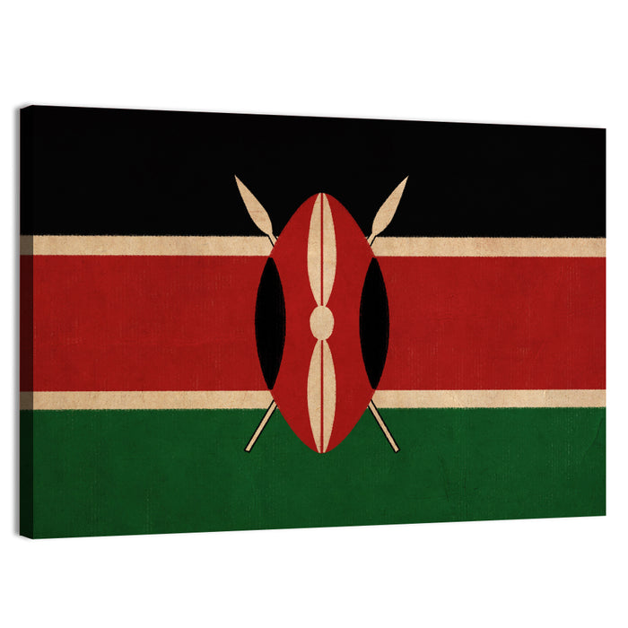 Kenyan Flag with Shield Emblem Wall Art as a canvas print