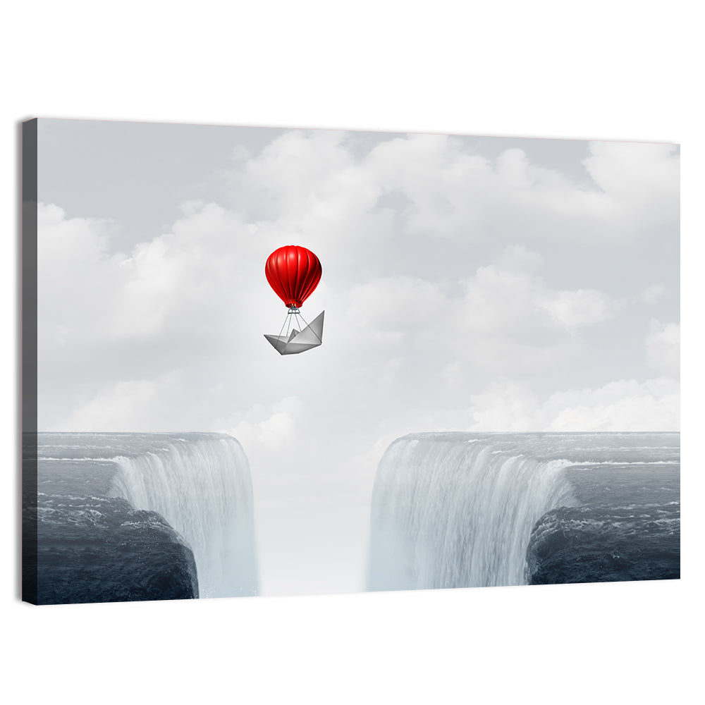 Paper Boat Suspended by Red Balloon Wall Art, canvas print, landscape