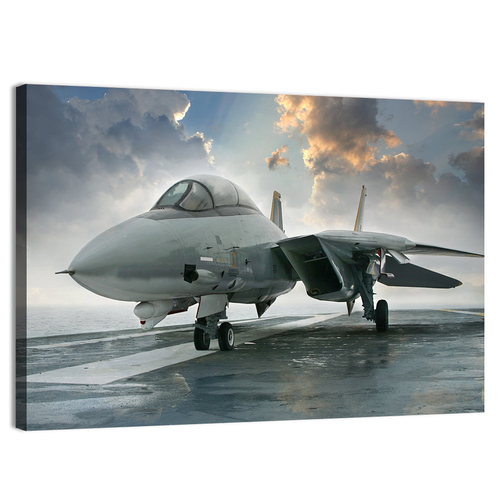 Swept-wing Jet on Flight Deck Wall Art, canvas print, landscape