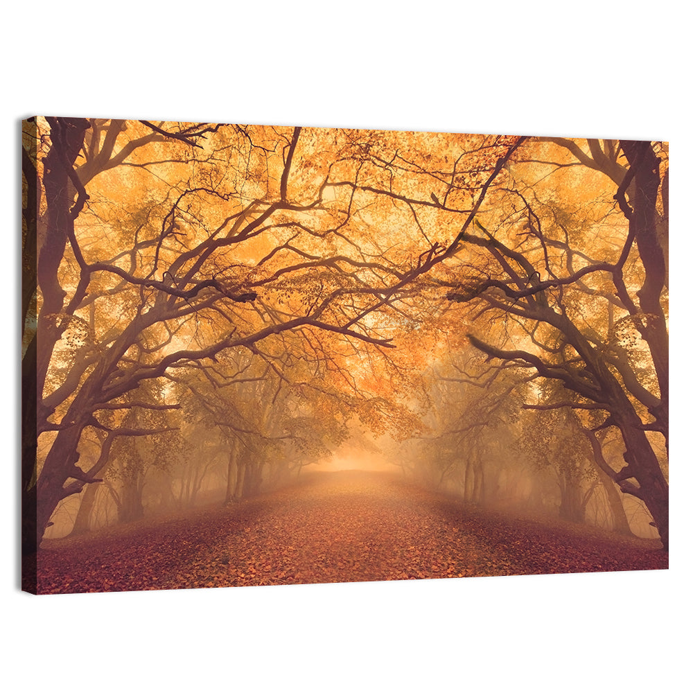Golden Autumn Forest Path Wall Art, canvas print, landscape