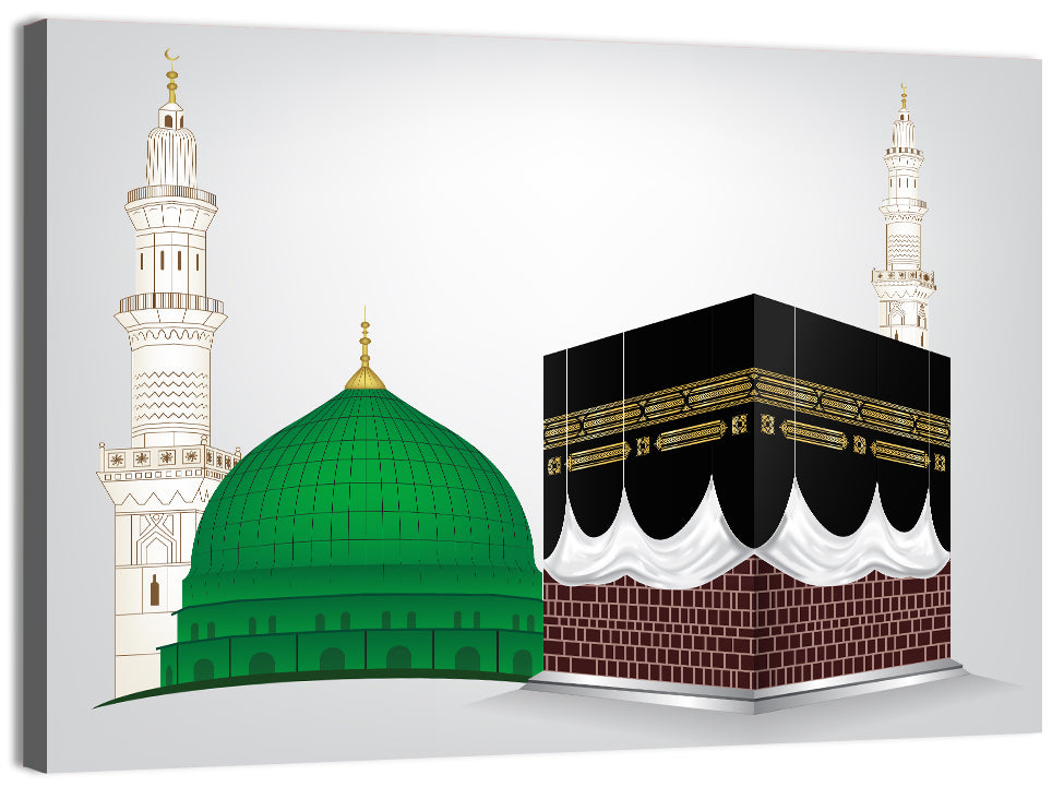 Masjid Al Haram and Masjid E Nabawi Wall Art, canvas print, landscape
