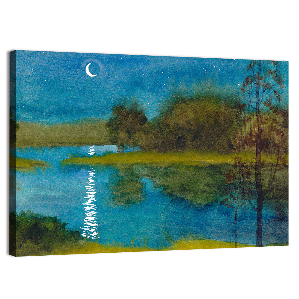 Quiet River Under Moonlight Wall Art
