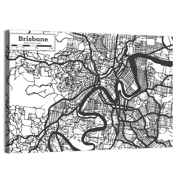 Brisbane Hand-drawn City Map Wall Art as a canvas print
