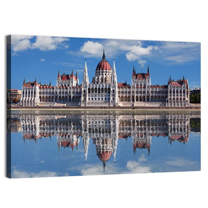 Hungarian Parliament Dome Reflection Wall Art as a canvas print