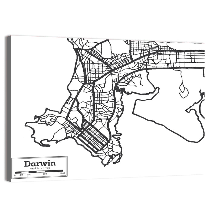 Darwin Minimalist City Map Wall Art as a canvas print