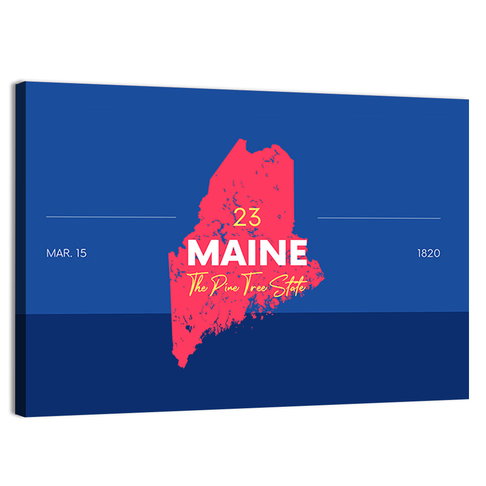 Maine State Map Graphic Wall Art, canvas print, landscape