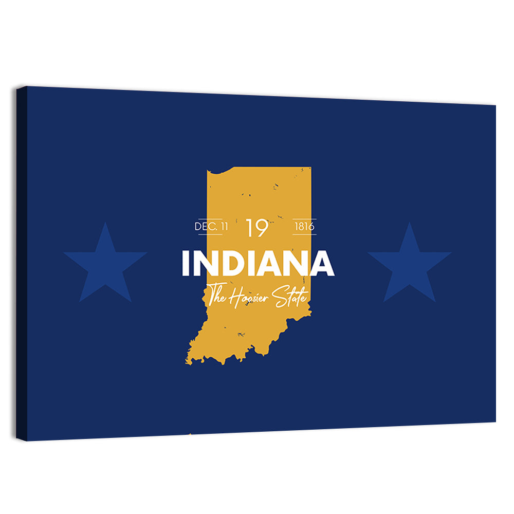 Indiana Typographic Map Wall Art, canvas print, landscape