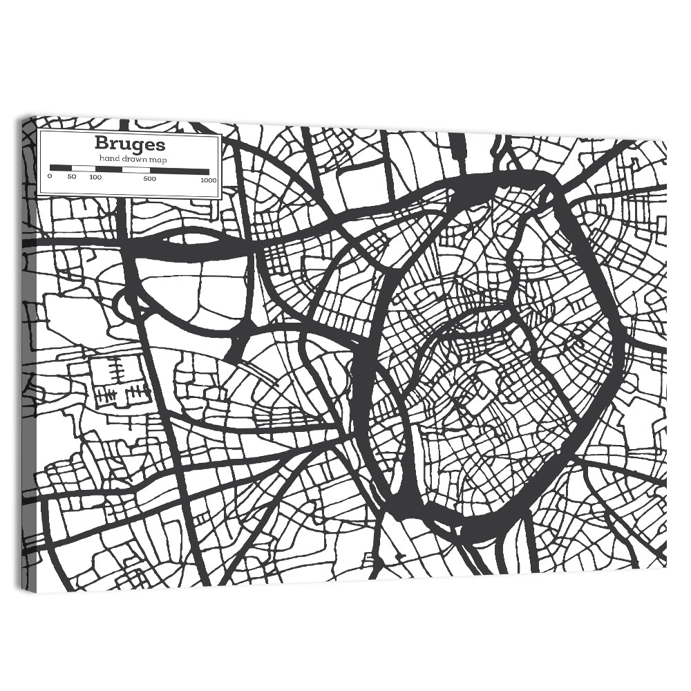 Bruges Street Grid Map Wall Art, canvas print, landscape