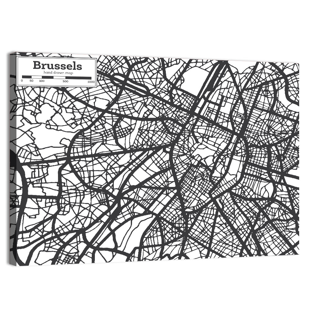 Brussels Hand Drawn City Map Wall Art, canvas print, landscape