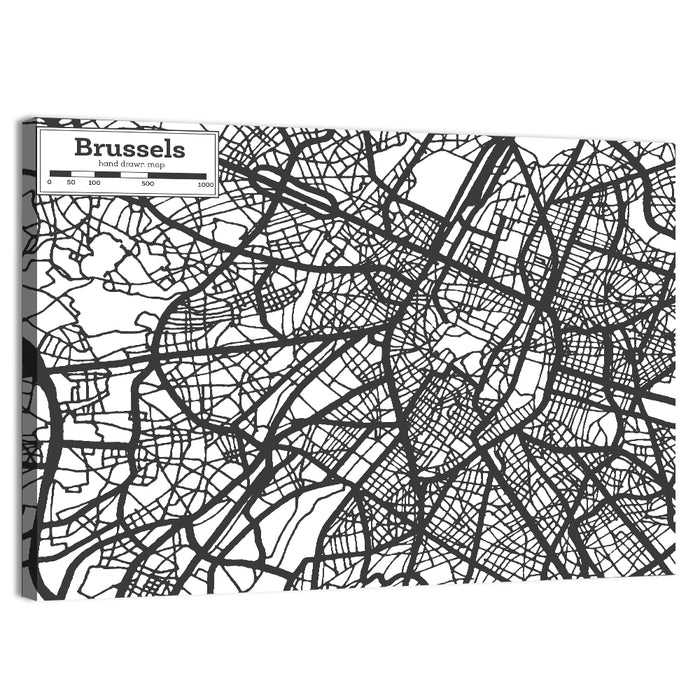 Brussels Hand Drawn City Map Wall Art as a canvas print