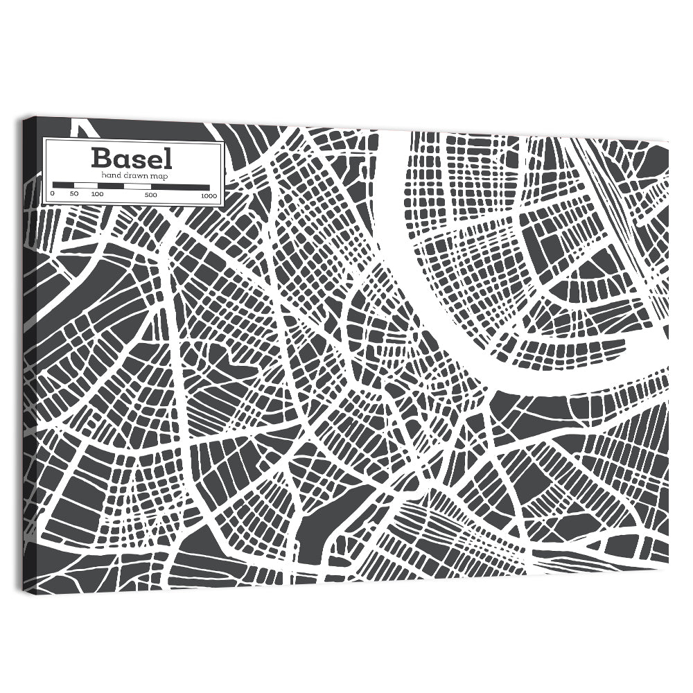 Basel River Bend Map Wall Art, canvas print, landscape
