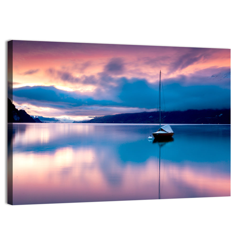 Lake Brienz Sunset with Sailboat Wall Art