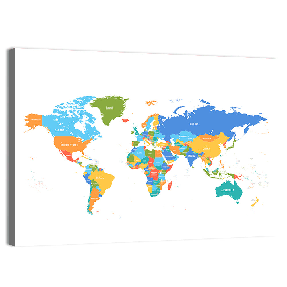 Colorful Political World Map Wall Art, canvas print, landscape