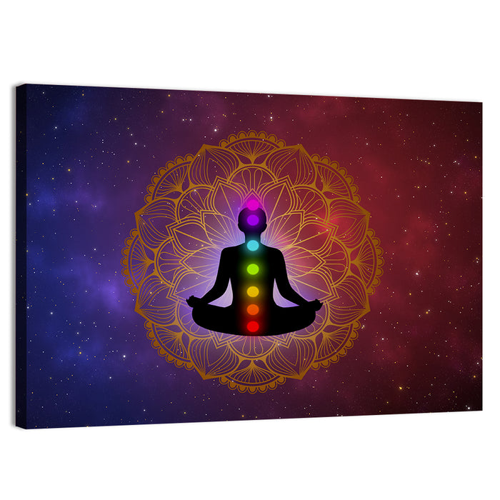 Meditation Man with Golden Mandala Wall Art as a canvas print