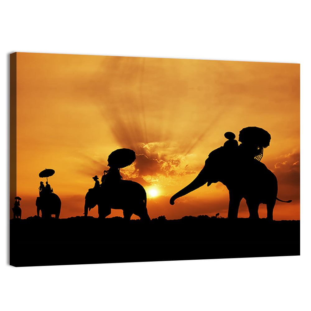 Elephants Silhouette Thailand Wall Art