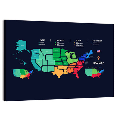 Detailed Map Of US Regions Wall Art