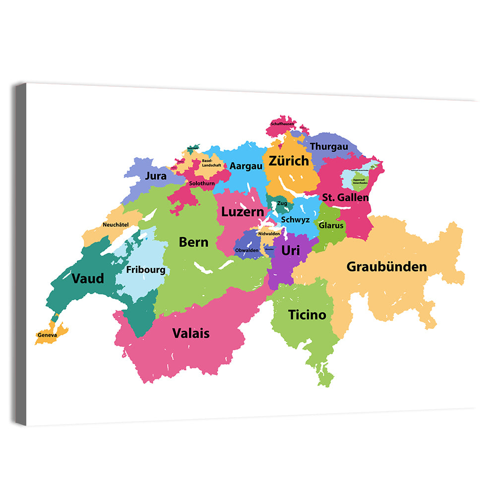 Switzerland Vector Map Wall Art, canvas print, landscape