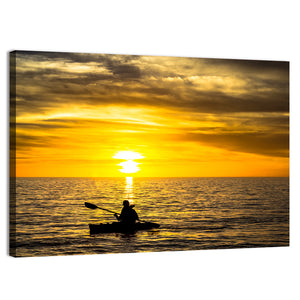 Fisherman In Ocean Sunset Wall Art