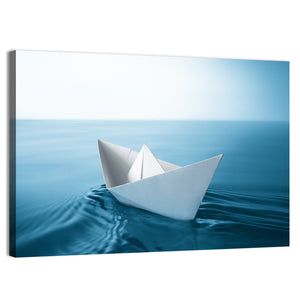 Paper Sailboat On Blue Water Wall Art