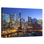Chicago River Night Skyline Wall Art