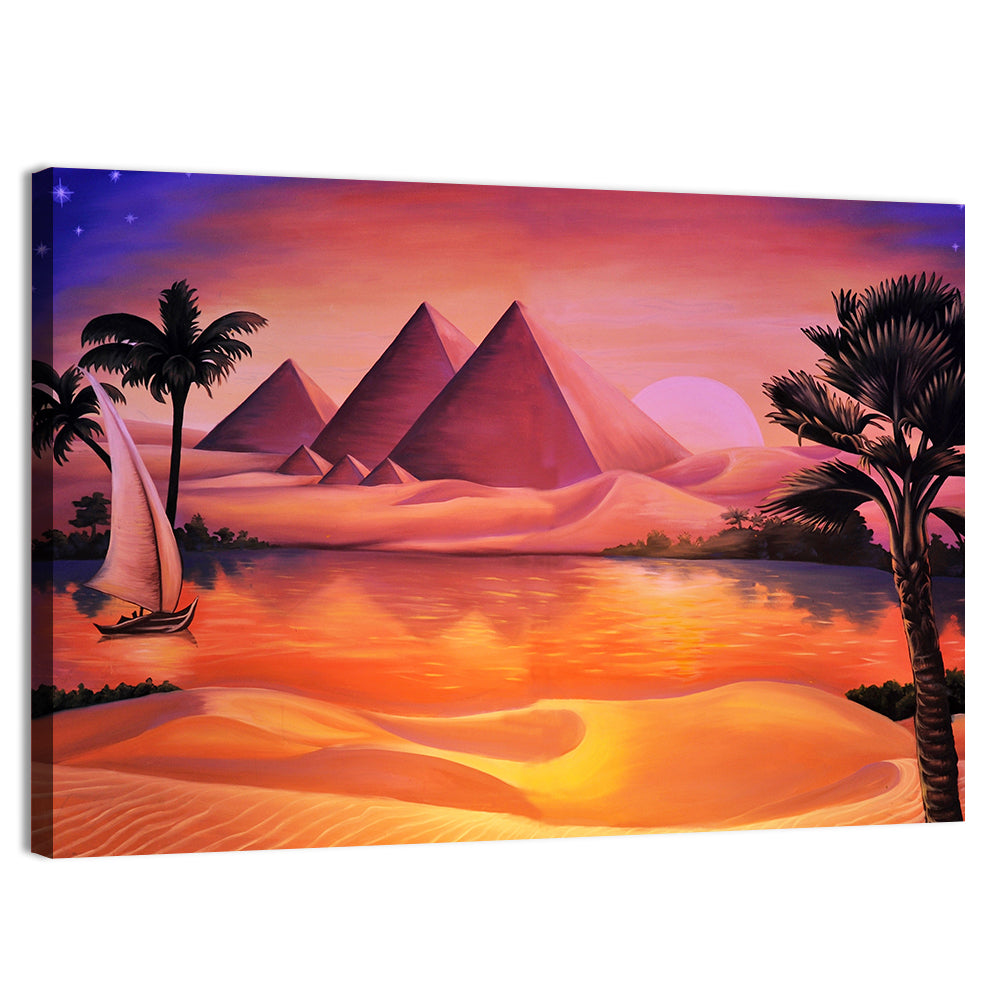 Giza Sunset Over Great Pyramids Wall Art, canvas print, landscape