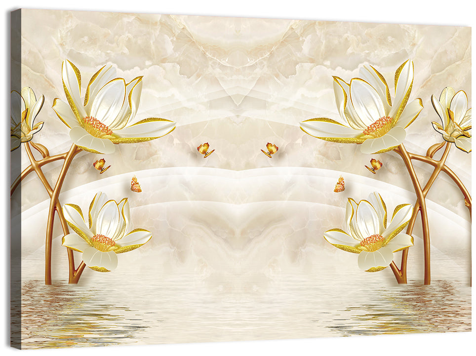 3d Lotus and Butterfly Illustration Wall Art